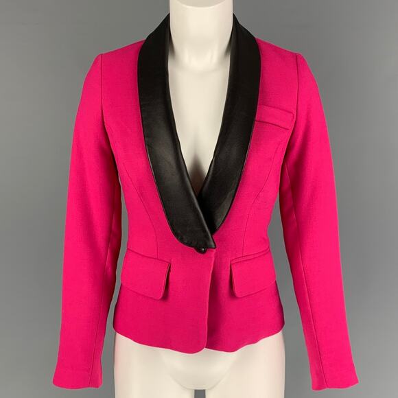 MILLY Size 0 Fuchsia Black Polyester Wool Jacket Blazer - Picture 1 of 7
